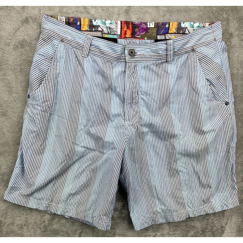 Lululemon Men's Kahuna Golf Shorts Size 36 Blue Black White‎ Stripes 10" Inseam